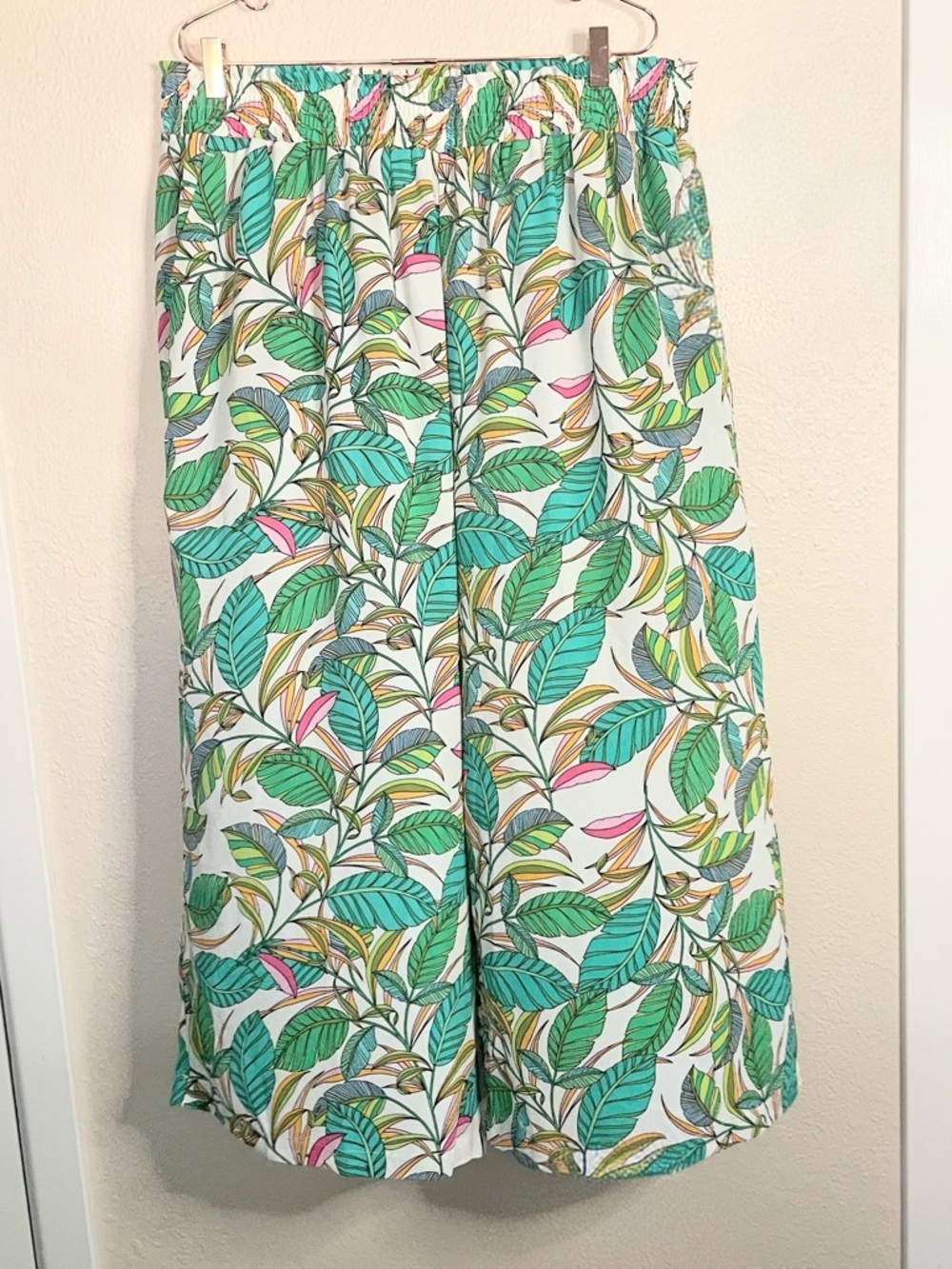 Rose & Olive Tropical Wide Leg Palazzo Pants Green 2X